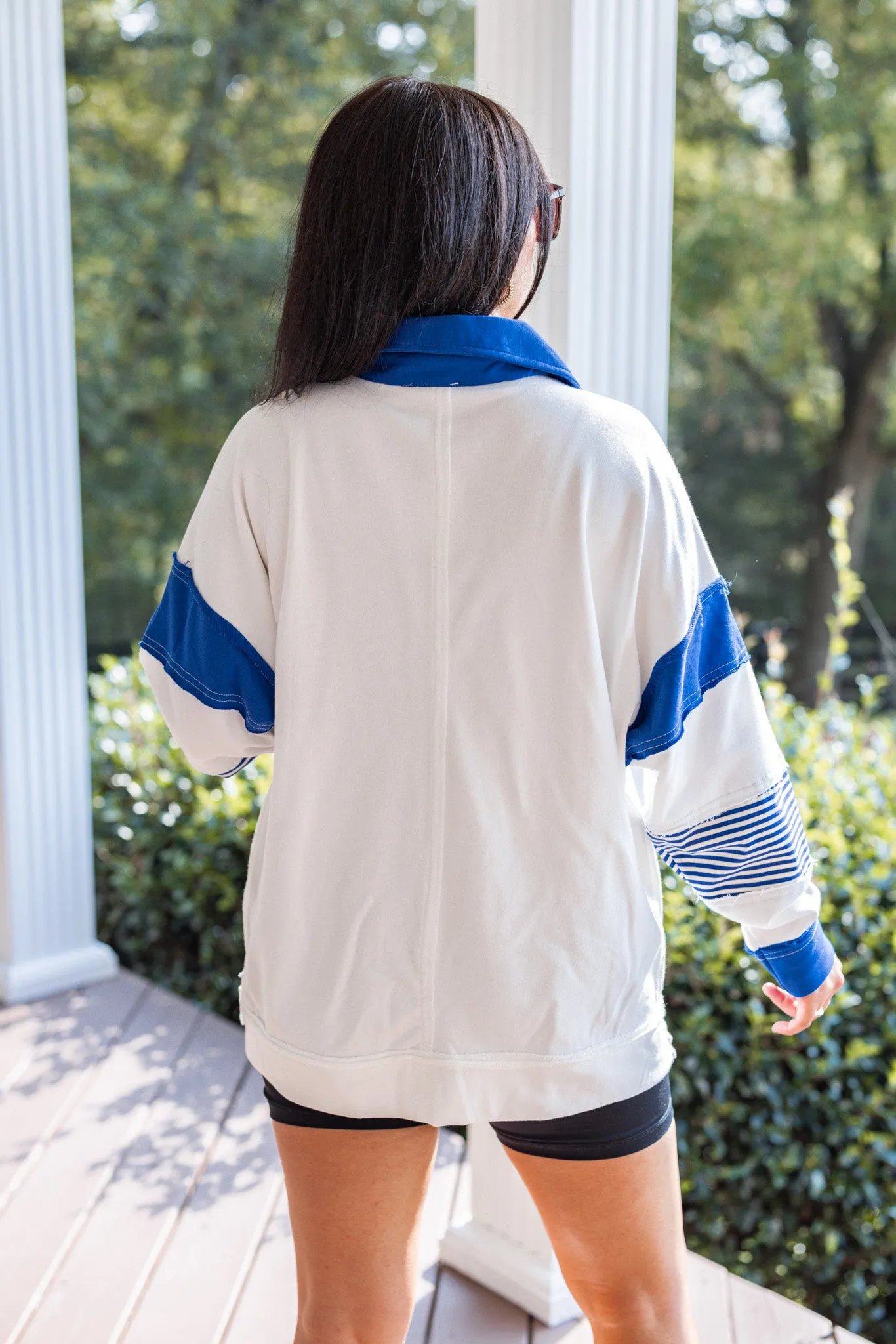 Blue Colorblock Off White Pullover