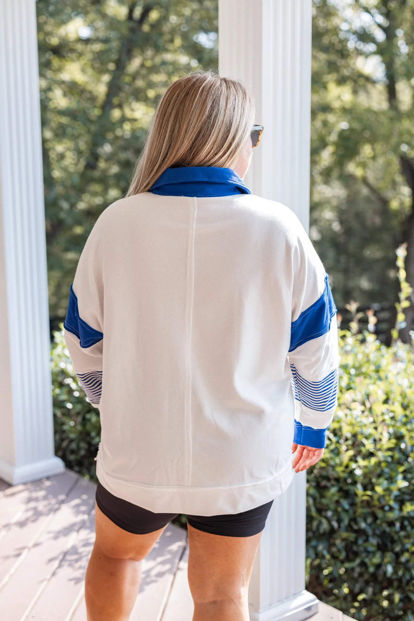 Blue Colorblock Off White Pullover