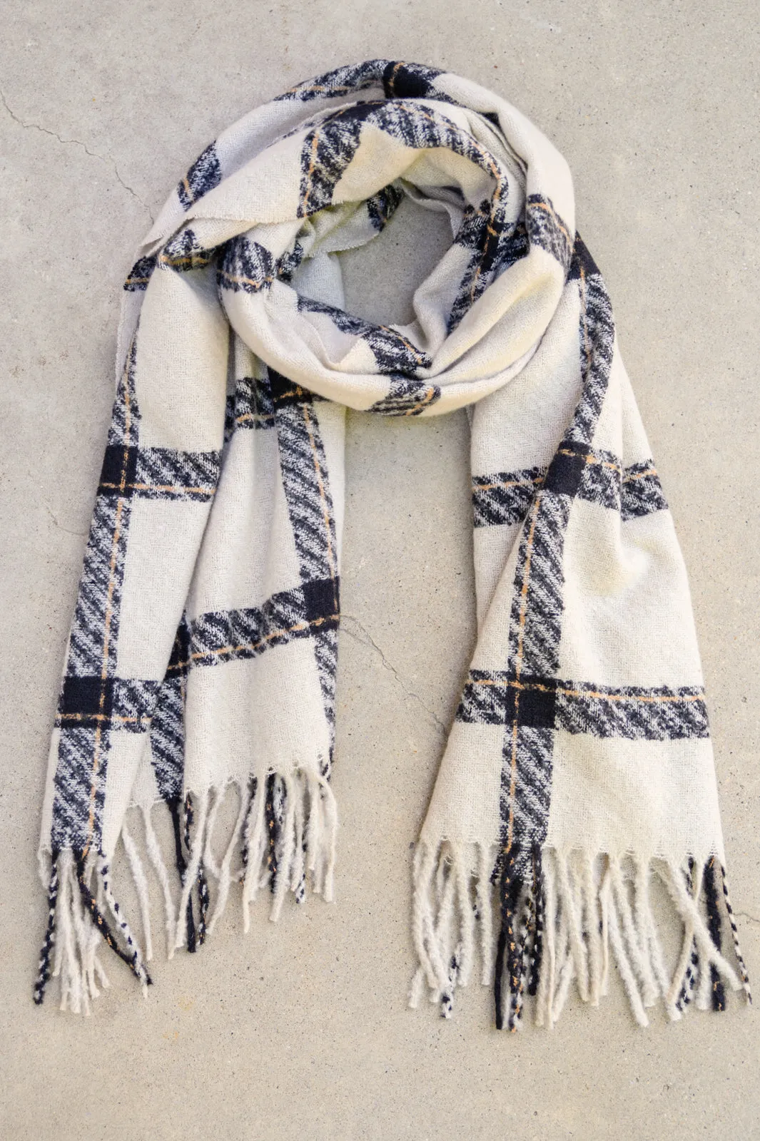 Cozy Babe Beige Plaid Scarf - 11/1/2022