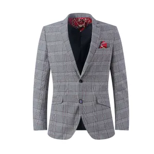 ELIE BALLEH Men's Grey Slim Modern Fit Checked Blazer