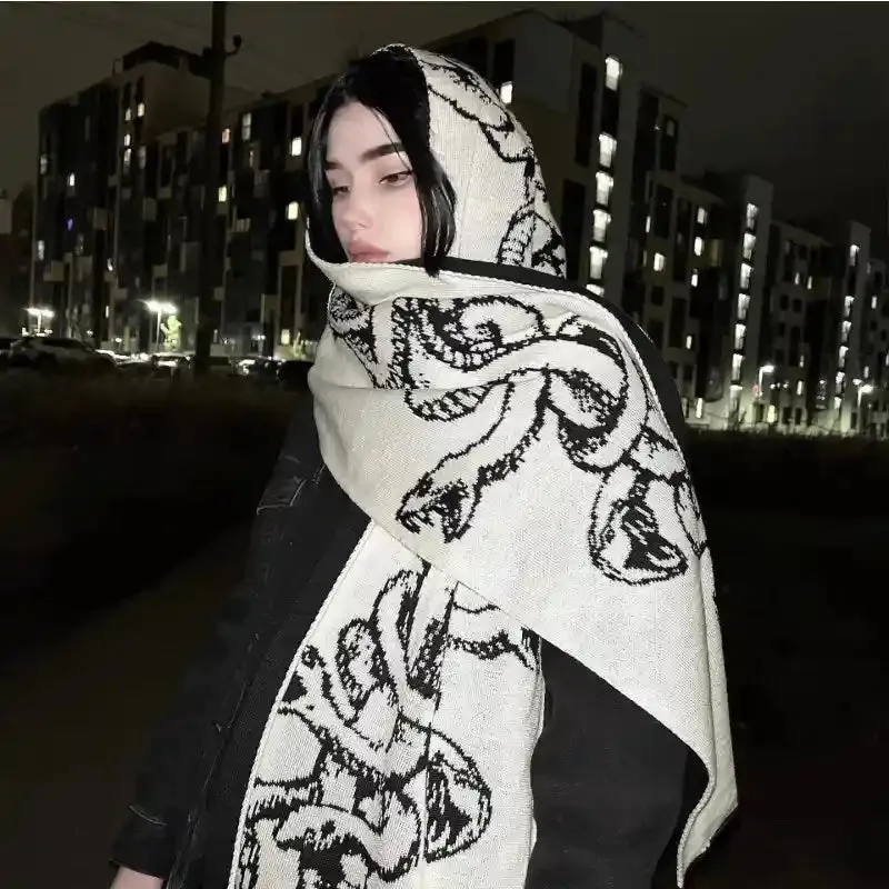 Large Warm Scarf Vintage Gothic Snake Print