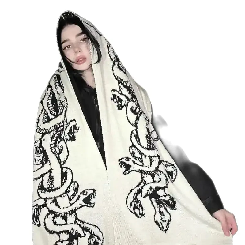 Large Warm Scarf Vintage Gothic Snake Print