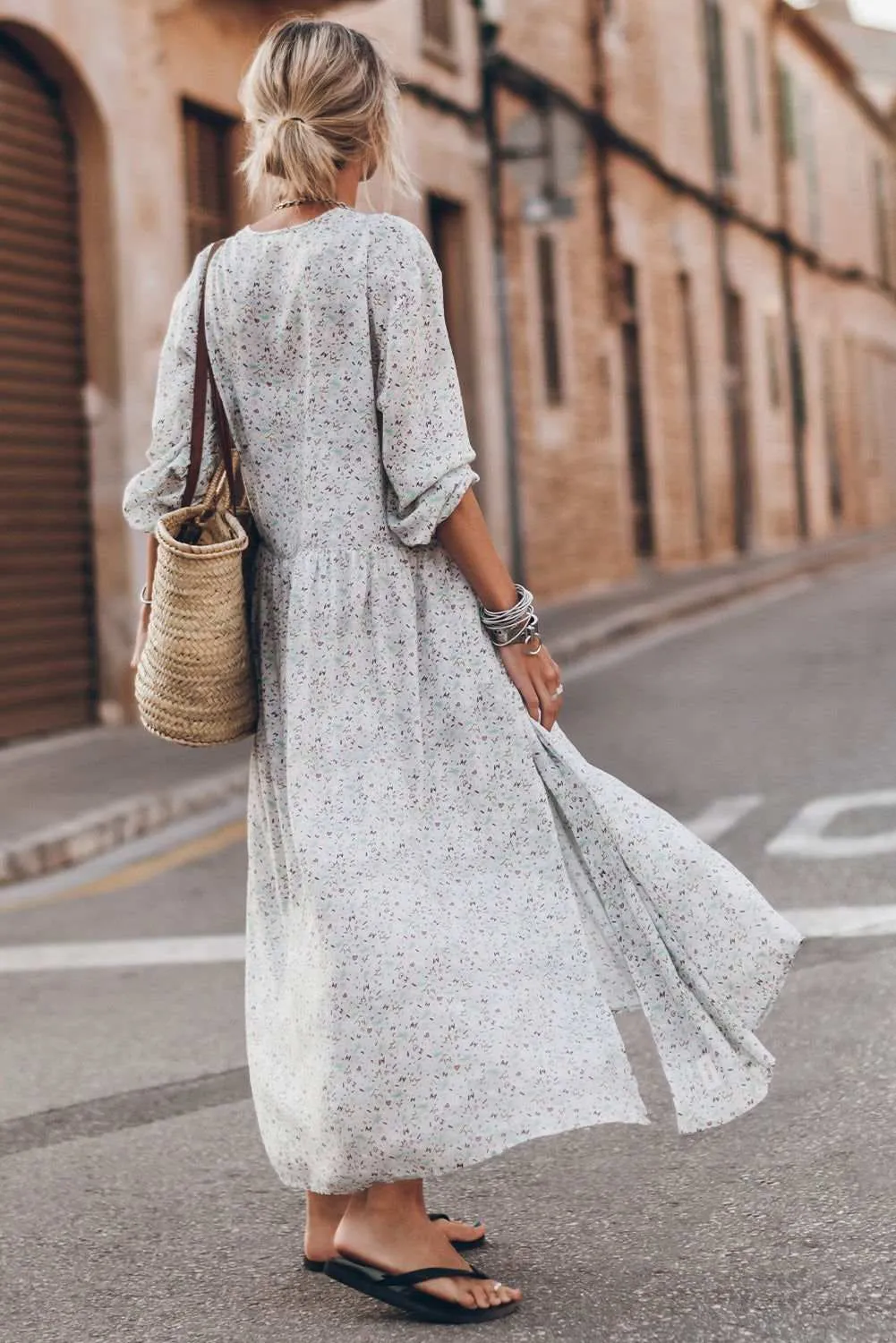 Multicolor Floral V Neck Slits Maxi Dress for Effortless Elegance