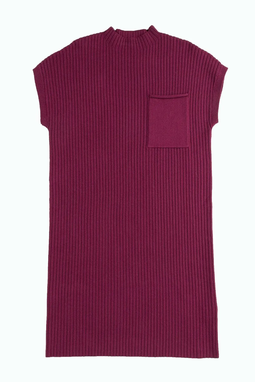 Oatmeal Patch Pocket Ribbed Knit Short Sleeve Sweater Dress