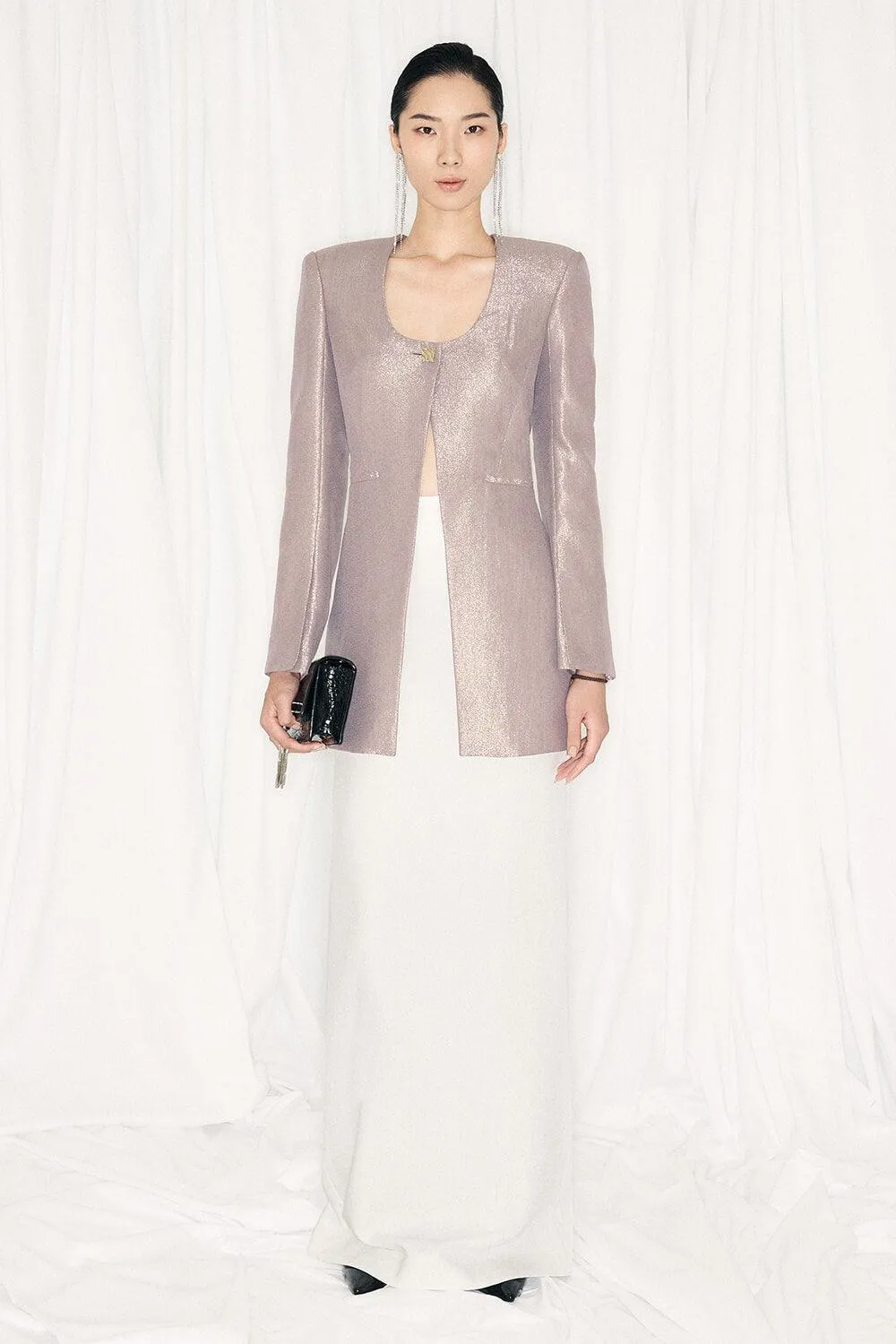 Pristine Sheath Scoop Neck Georgette Blazer