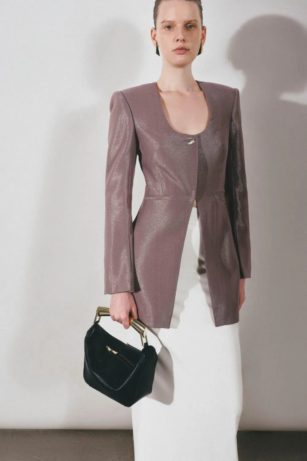 Pristine Sheath Scoop Neck Georgette Blazer