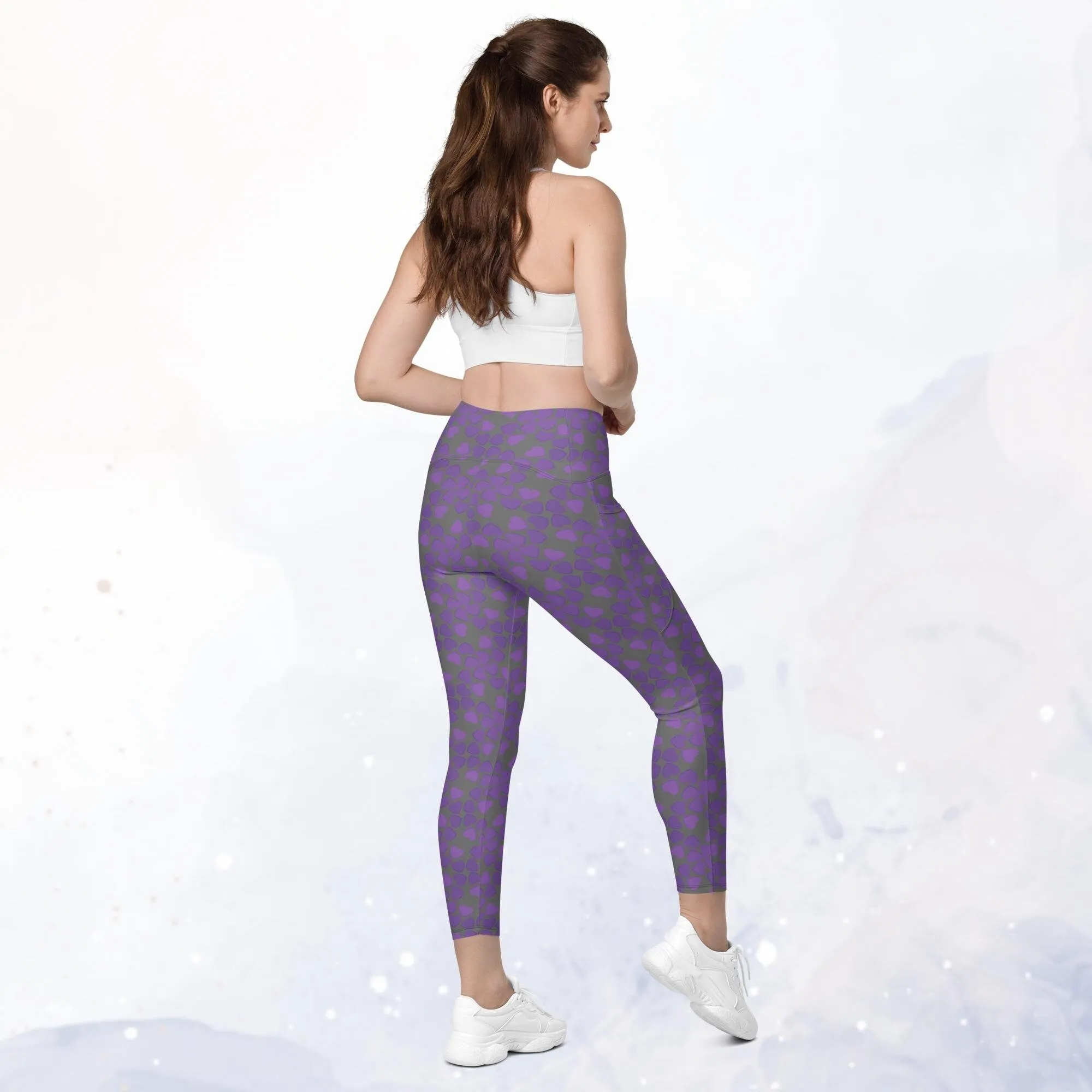 Purple and Gray Long Leggings with Pockets