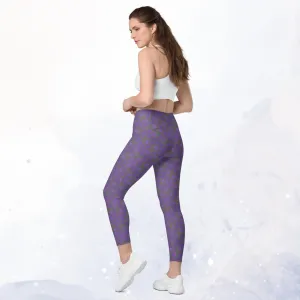 Purple and Gray Long Leggings with Pockets