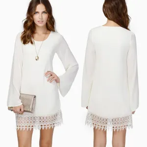 VenusFox Long Sleeve Dress Casual O-neck Lace Party Dresses