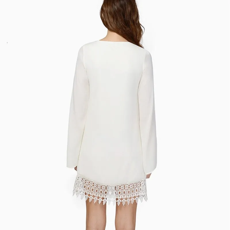 VenusFox Long Sleeve Dress Casual O-neck Lace Party Dresses