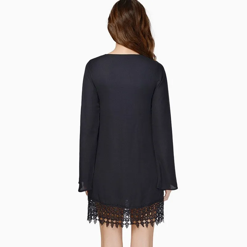 VenusFox Long Sleeve Dress Casual O-neck Lace Party Dresses
