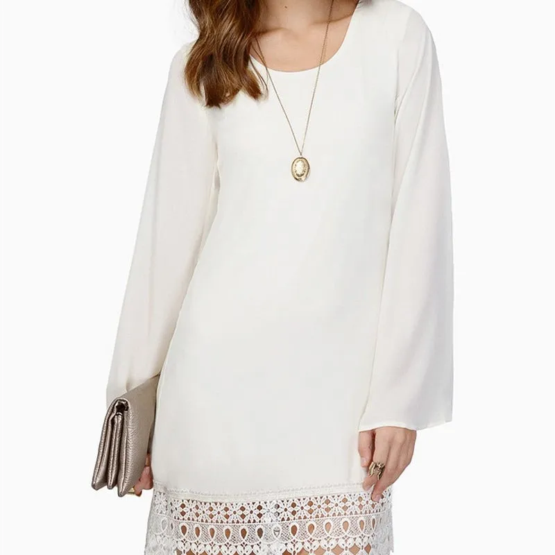 VenusFox Long Sleeve Dress Casual O-neck Lace Party Dresses