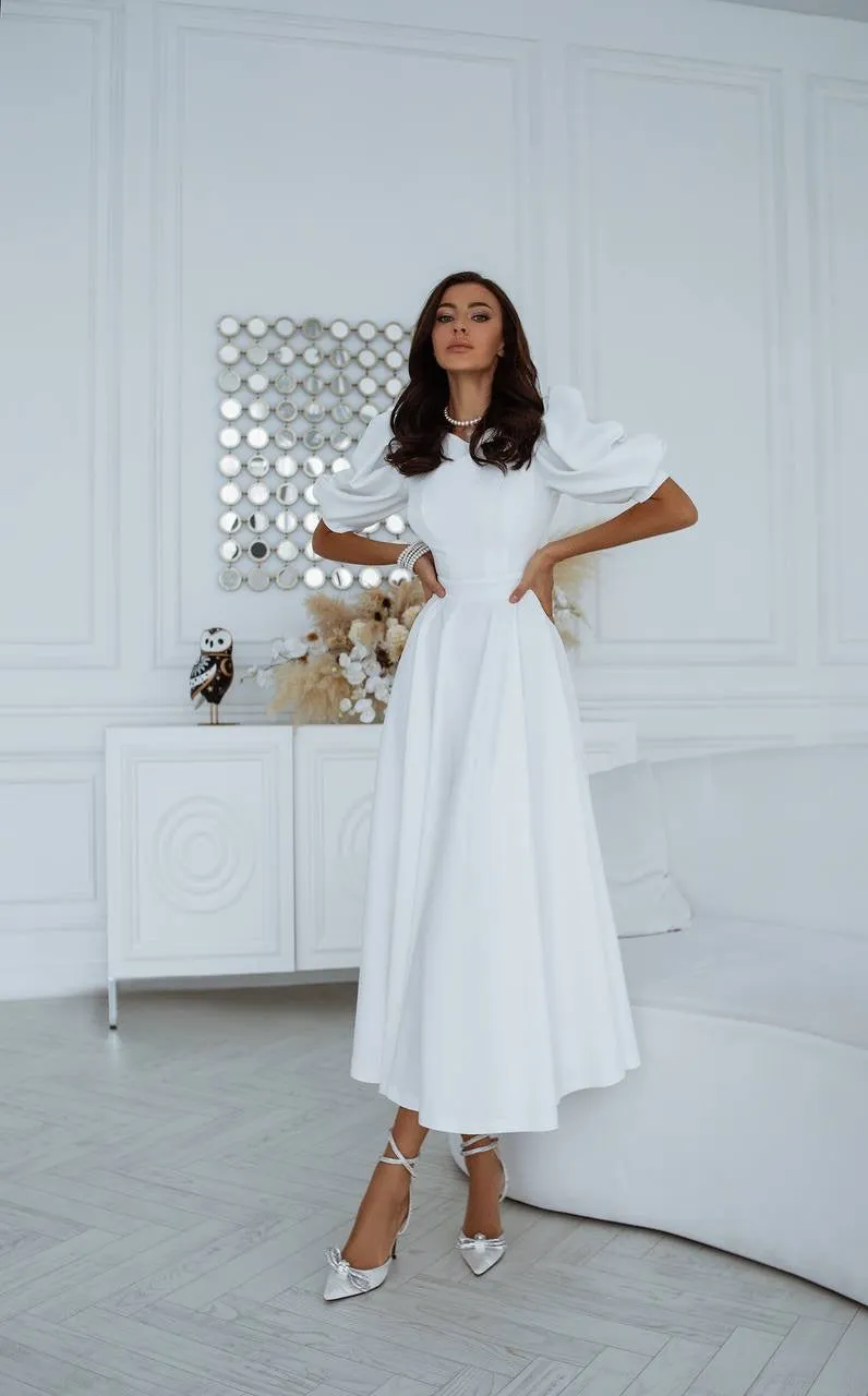 White midi dress "Open back pearl"
