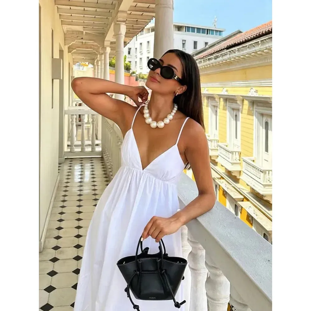 Women's Backless Sleeveless V Neck Summer Long Dress