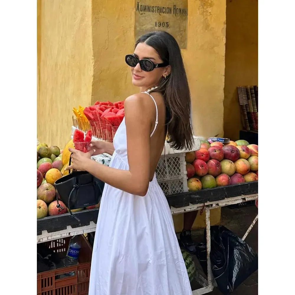 Women's Backless Sleeveless V Neck Summer Long Dress