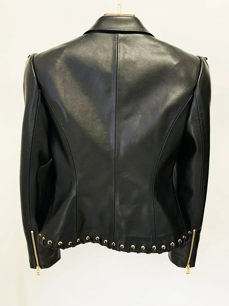 Women's Faux Leather Fitted Blazer Gothic Black Rocker Style with Straps